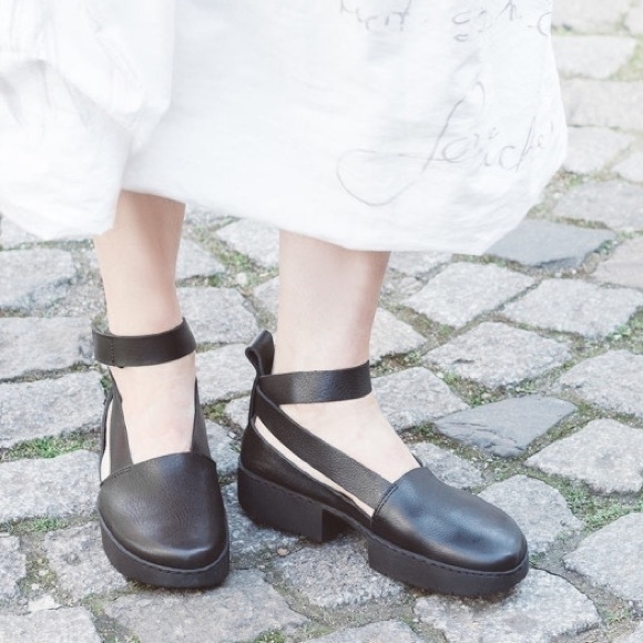 Trippen Shoes - Trippen Focus Black Leather Ankle Strap Shoes Size 37 / US 6.5